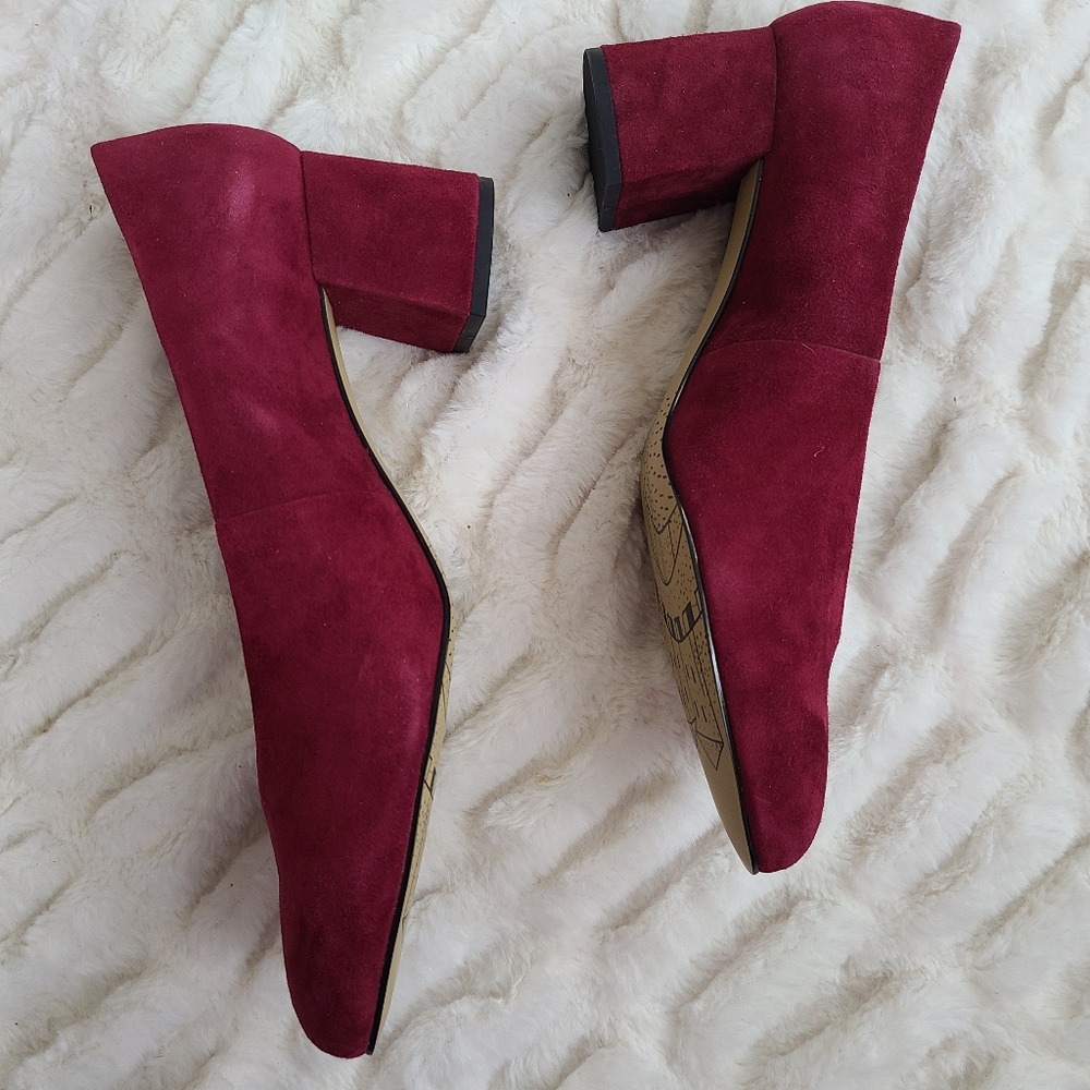 New NIB Bella Vita Size 9.5 Wide 10 Red Suede Women's Block Heel Shoes - Picture 2 of 3